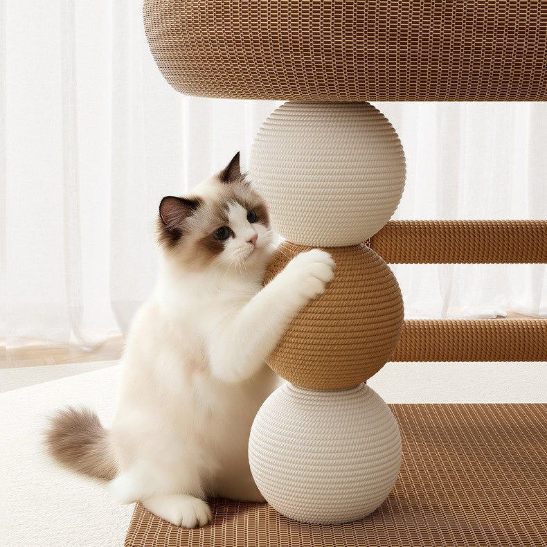 Modern Cat Scratcher Bed Tower – Oval Sisal Scratching Lounge with Cozy Resting Platform