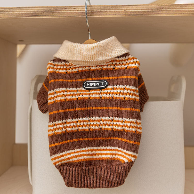 Retro Collared Tie-Up Knit Sweater for Small Dogs