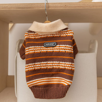 Retro Collared Tie-Up Knit Sweater for Small Dogs