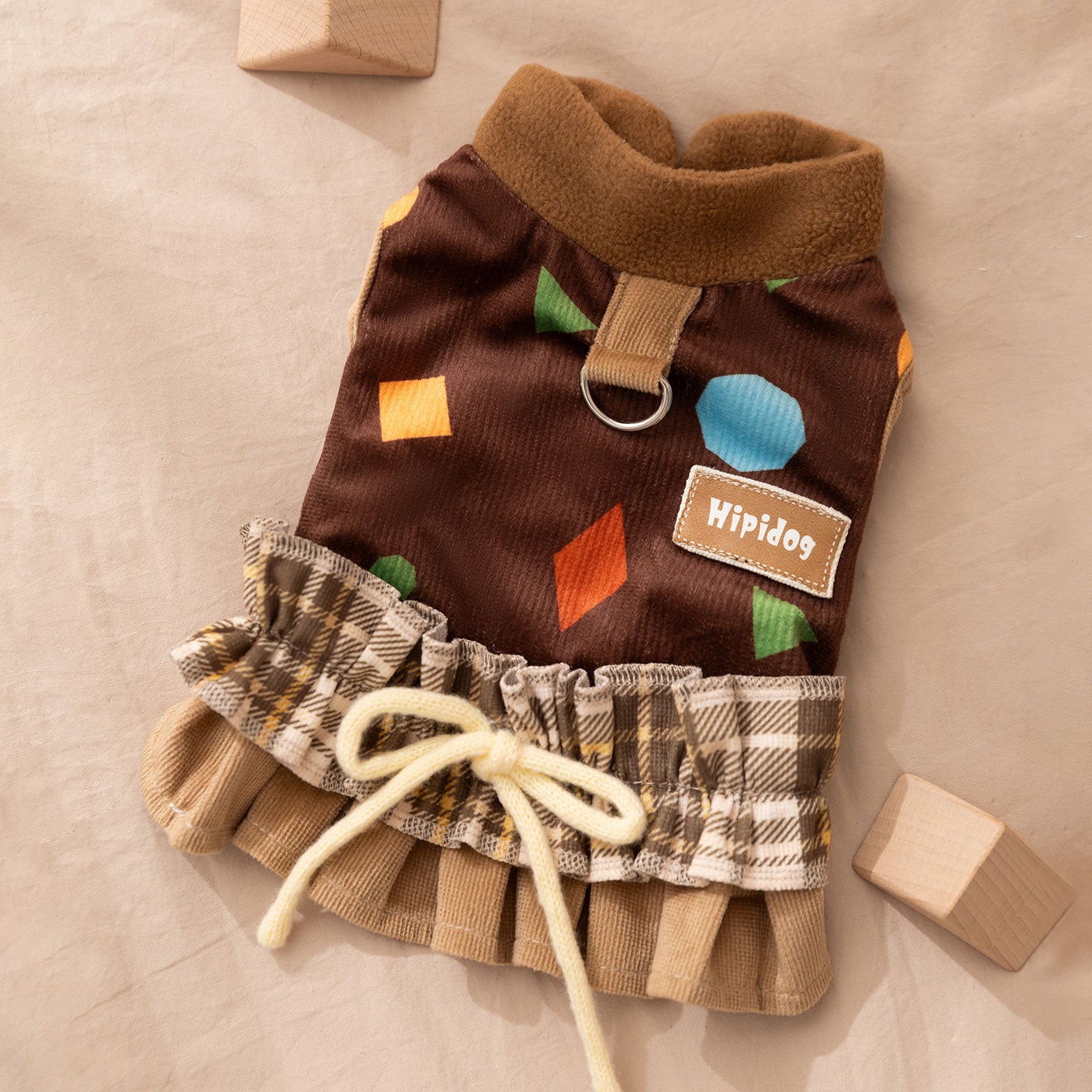 Cute Pattern Vest Dress with Harness for Small Dogs