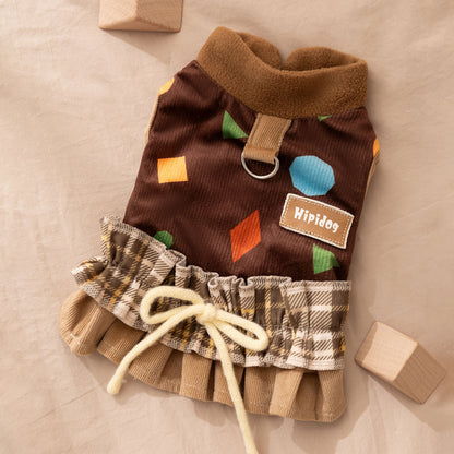 Cute Pattern Vest Dress with Harness for Small Dogs