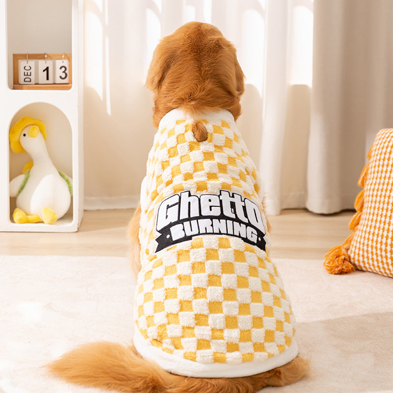 Checkered Fleece Dog Hoodie for Large Dogs Warm Cozy Puppy Jacket 3XL–8XL