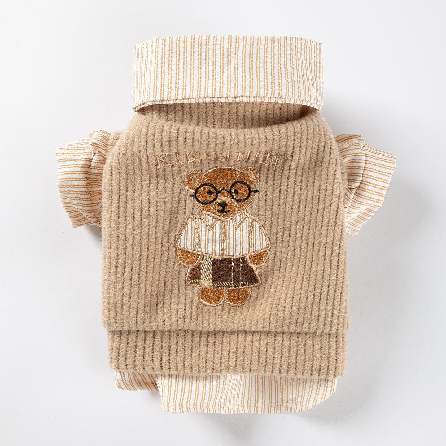 Teddy Bear Embroidered Cat Sweater | Ribbed Dress for Cats
