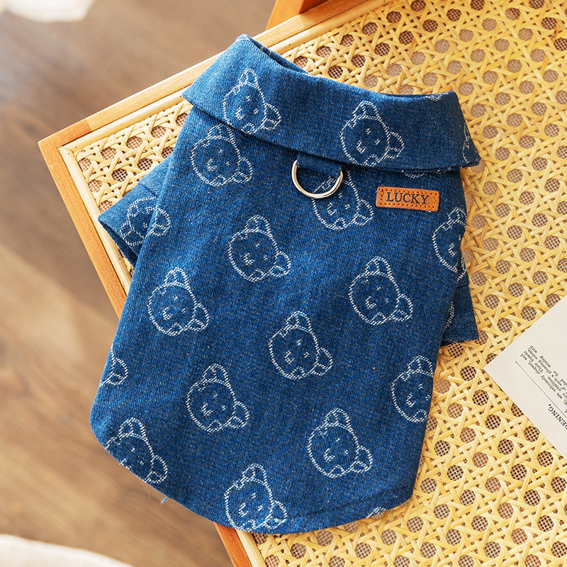 Fashionable Denim Shirt for Cats Stylish Pet Button-Up Shirt