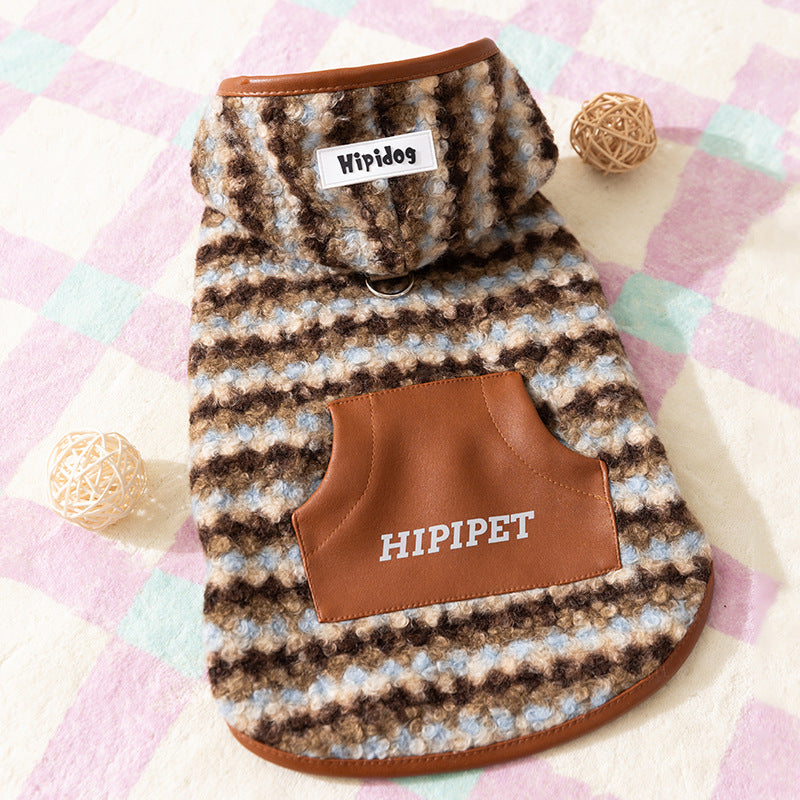 Retro Hooded Fleece Dog Jacket for Large Dogs Soft Warm Puppy Coat s-xxl
