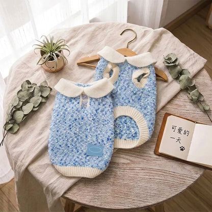Cozy Bouclé Dog Coat with Peter Pan Collar – Warm Winter Pet Jacket for Small Dogs