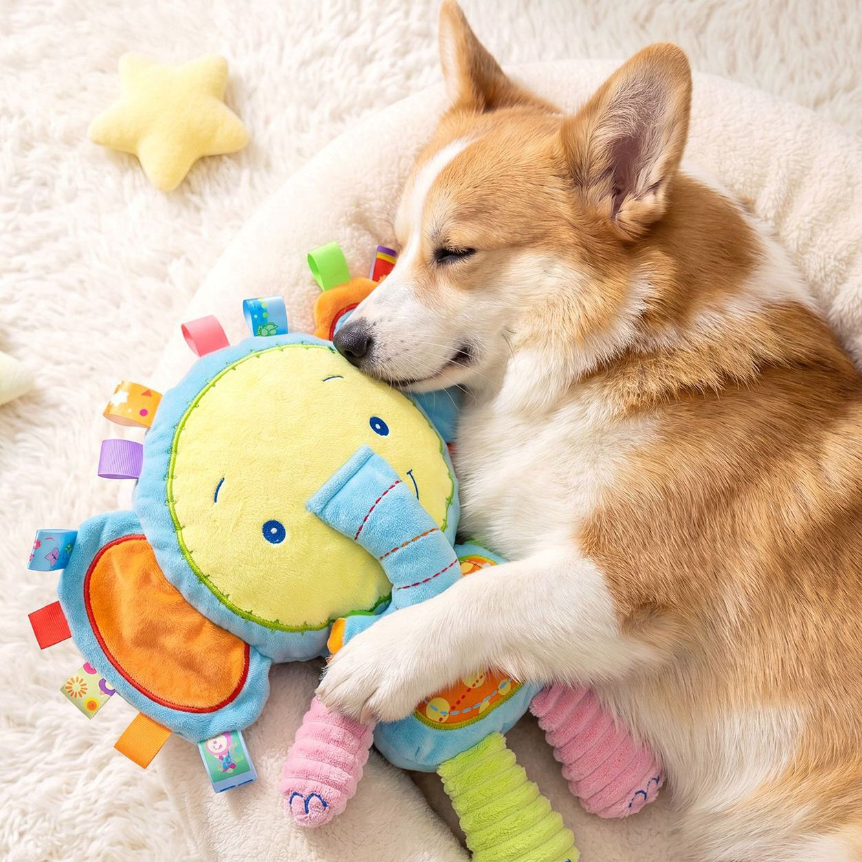 Interactive Elephant Plush Dog Toy with Squeaker & Crinkle Texture