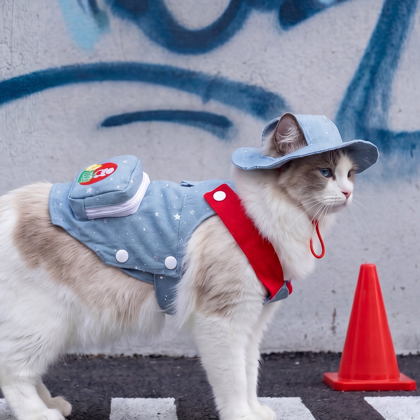 HipiDogs Denim Cat Dress | Cute Fashion Outfit for Cats with Leash Attachment Ring