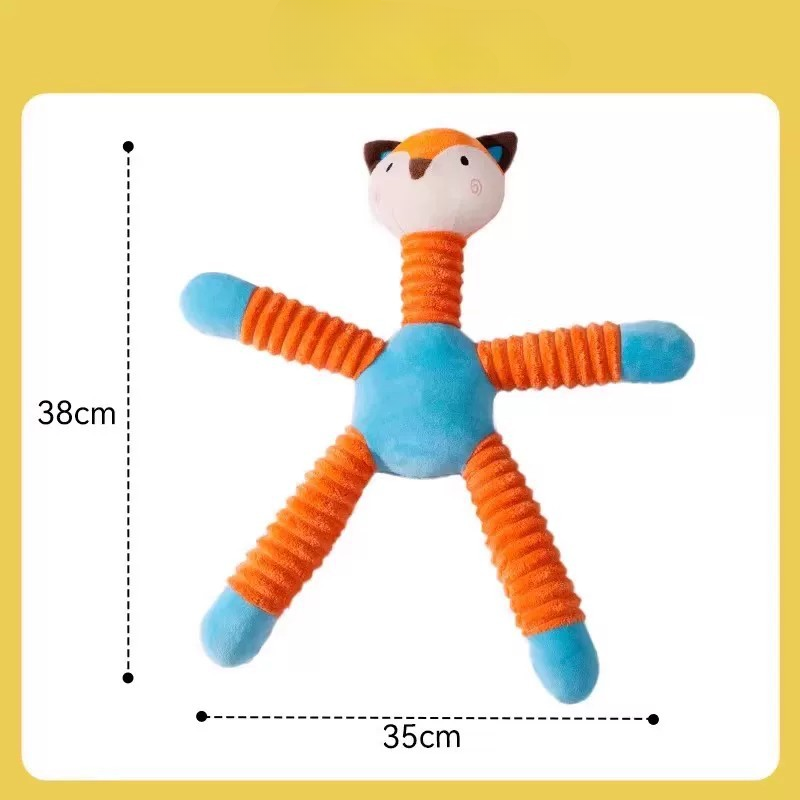 HipiDogs Stretchy Tiger Plush Dog Toy with Squeaker