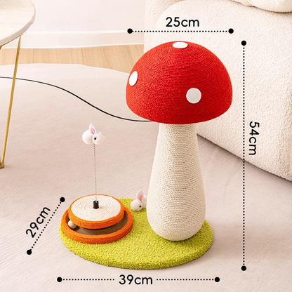 Interactive Mushroom Cat Scratcher with Playful Bunny Toy