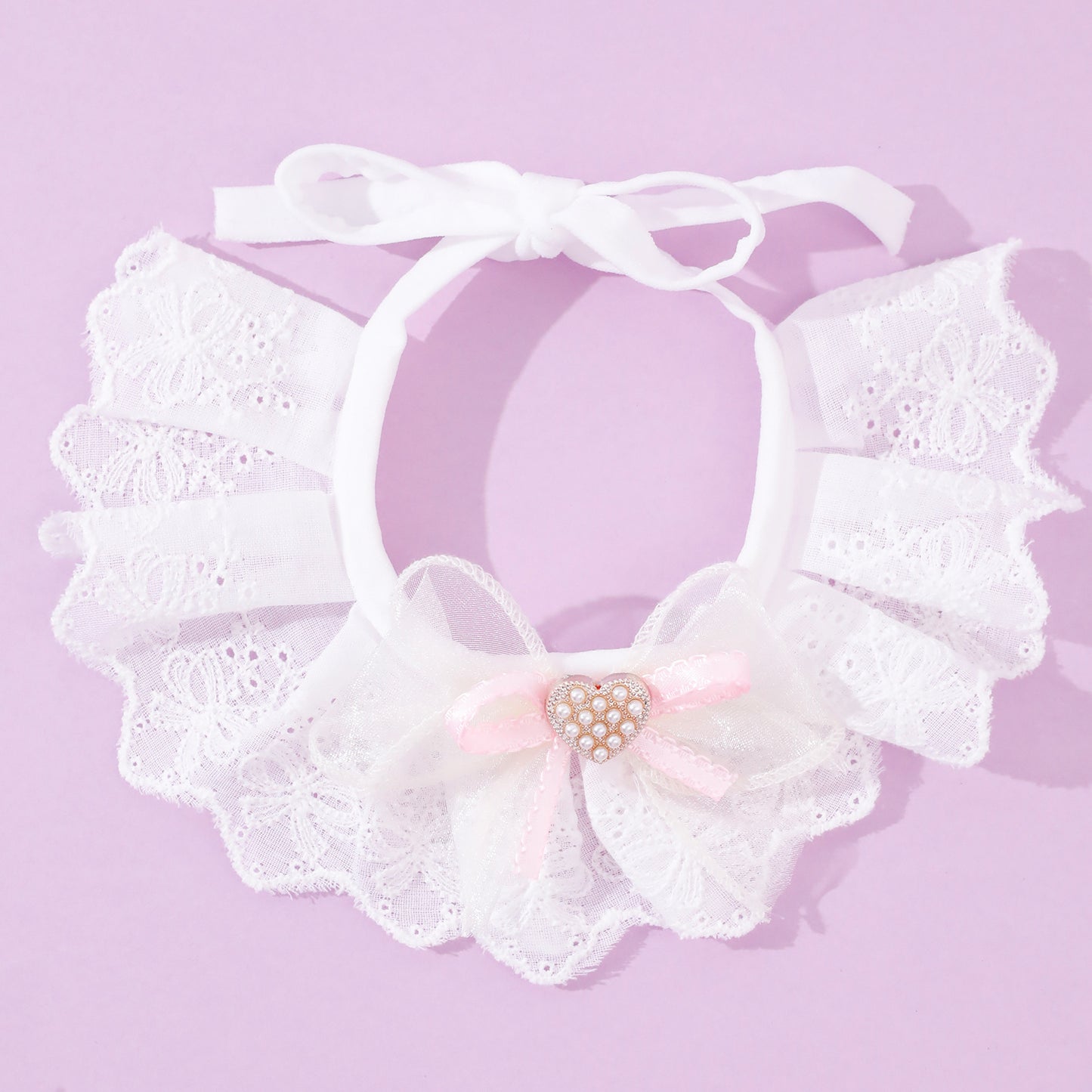 Cute Lace Pet Bib for Dogs & Cats – Adjustable Drool Scarf, Stylish Bow Tie Collar for Small Pets