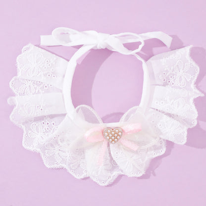 Cute Lace Pet Bib for Dogs & Cats – Adjustable Drool Scarf, Stylish Bow Tie Collar for Small Pets