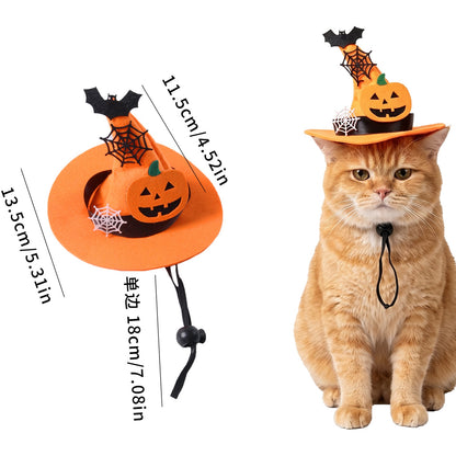 Halloween Witch Hat for Dogs & Cats – Pumpkin Bat Spiderweb Pet Costume Hat