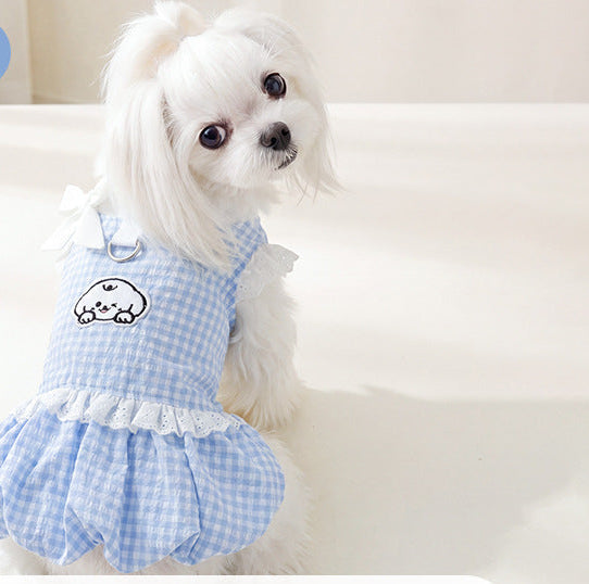 HipiDogs Gingham Ruffle Dog Harness Dress | Cute Plaid Pet Outfit