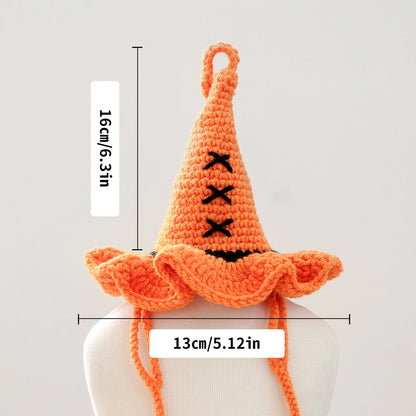 Crochet Witch Hat for Dogs & Cats – Halloween Pet Costume Hat with Pumpkin or Eyeball Detail