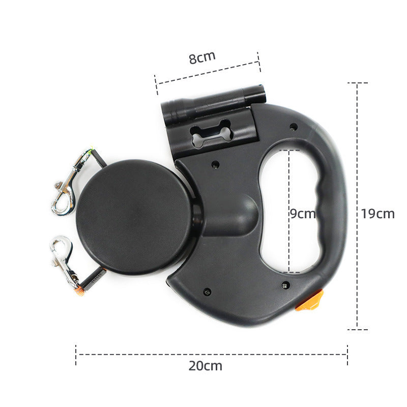 360° Dual Retractable Dog Leash – 5M Double Leash with LED Light & Waste Bag Holder