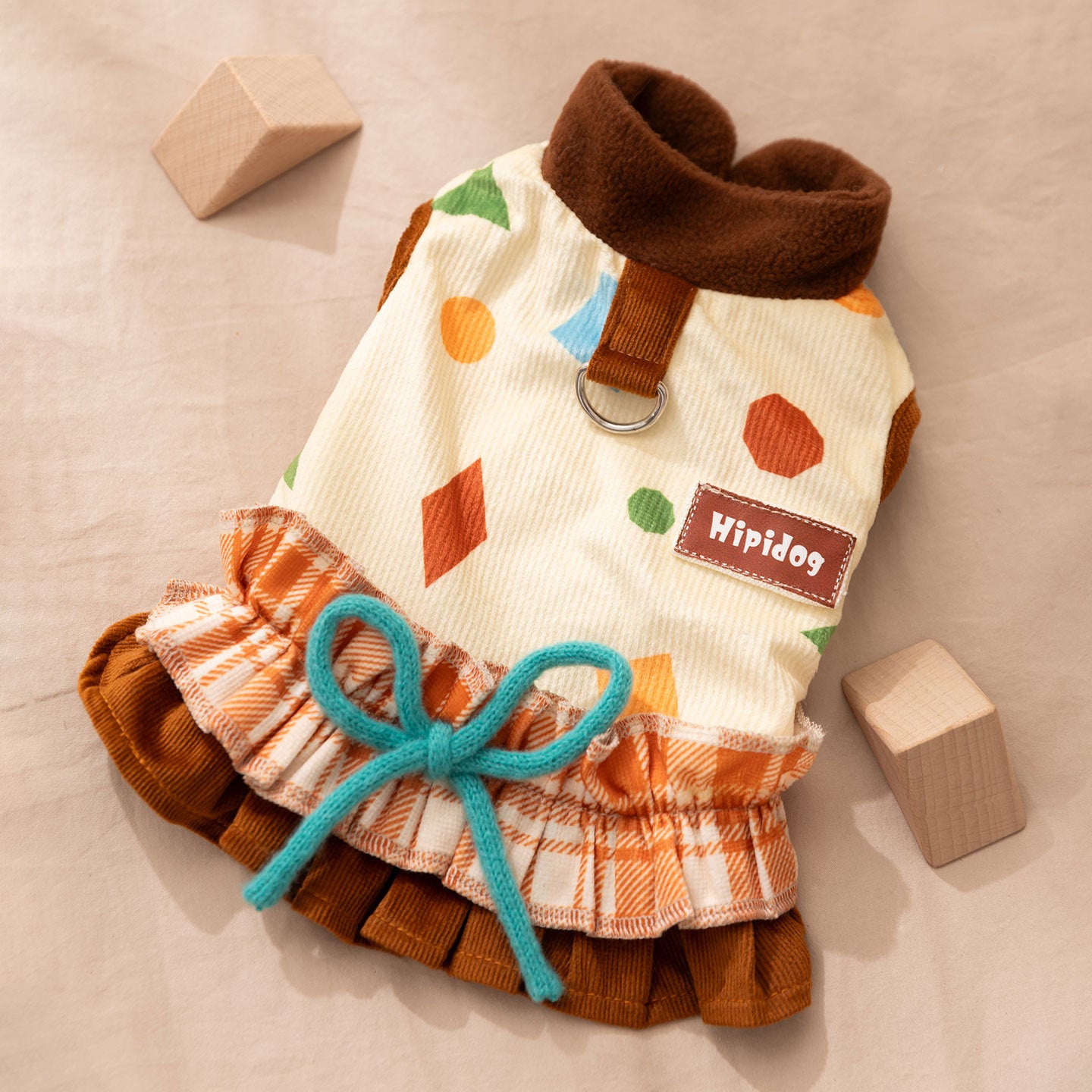 Cute Pattern Vest Dress with Harness for Small Dogs
