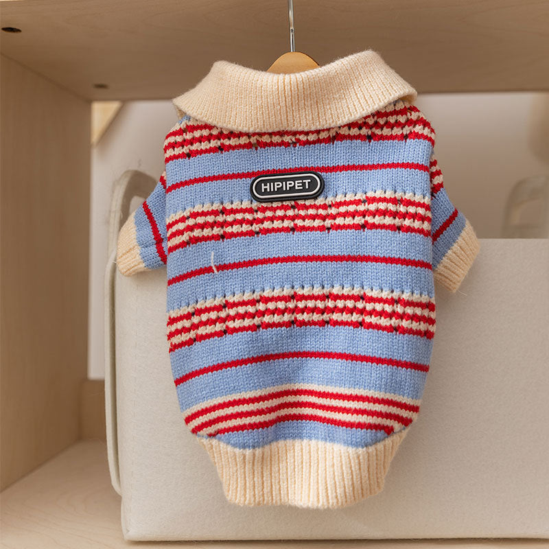 Retro Collared Tie-Up Knit Sweater for Small Dogs