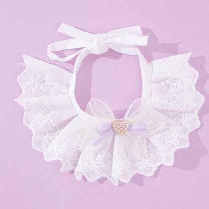 Cute Lace Pet Bib for Dogs & Cats – Adjustable Drool Scarf, Stylish Bow Tie Collar for Small Pets