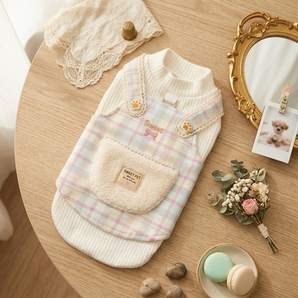 Plaid Fleece Dog Vest – Cozy Winter Pet Jacket with Sherpa Collar & Pocket Detail