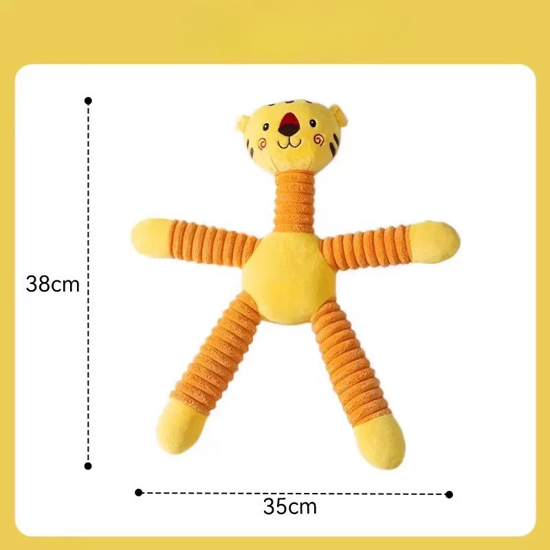 HipiDogs Stretchy Tiger Plush Dog Toy with Squeaker