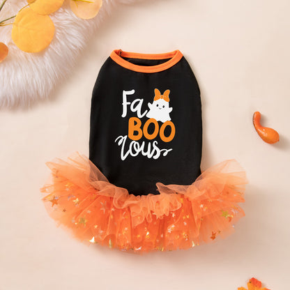 Spooky Pumpkin Halloween Dog Dress – Black & Orange Tutu Pet Costume