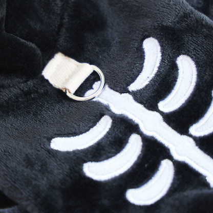Halloween Dog Costume – Black Skeleton Hoodie with Pumpkin Hood for Small Dogs