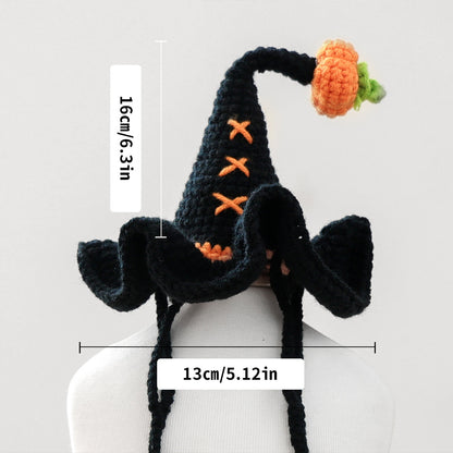 Crochet Witch Hat for Dogs & Cats – Halloween Pet Costume Hat with Pumpkin or Eyeball Detail