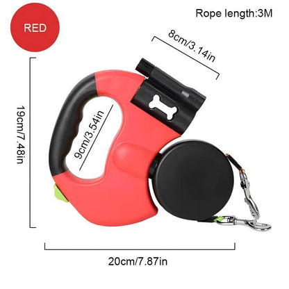 360° Dual Retractable Dog Leash – 5M Double Leash with LED Light & Waste Bag Holder