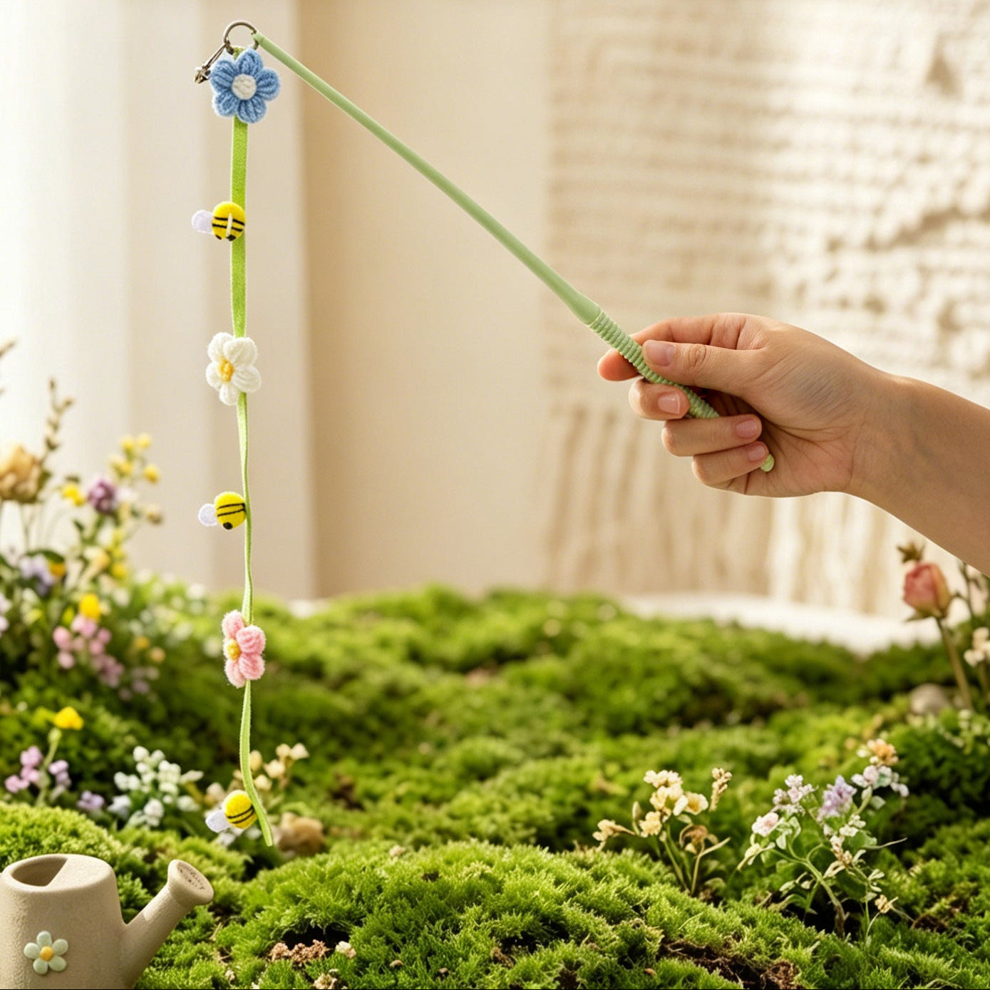 Interactive Cat Teaser Wand Toy with Plush Charms