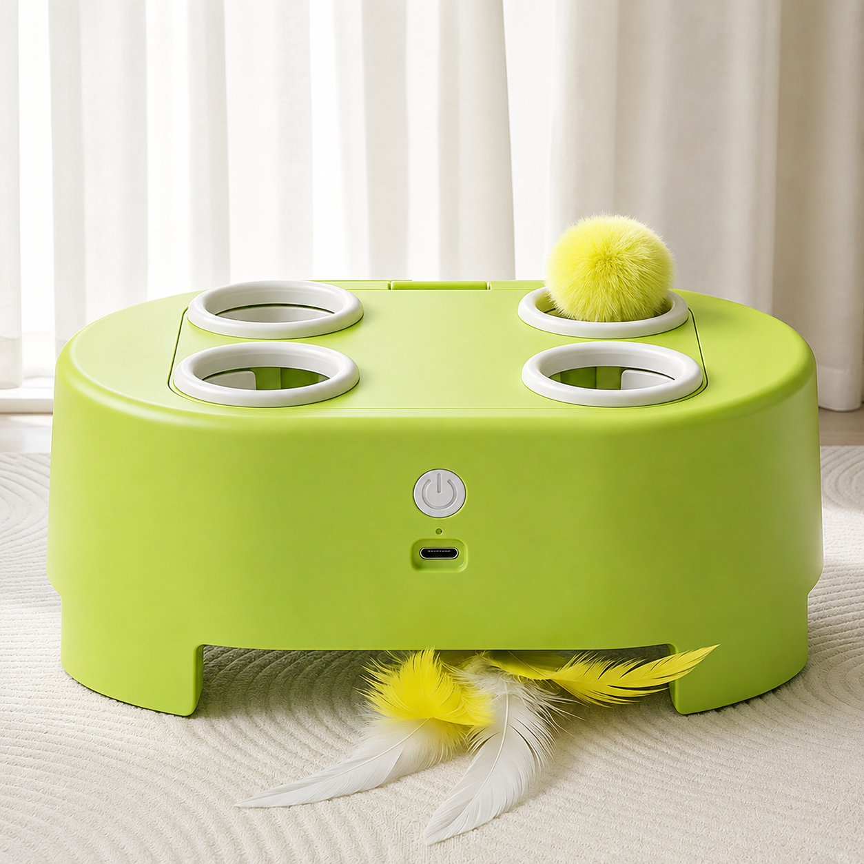 Interactive Automatic Cat Toy with Moving Feather & Pom-Pom