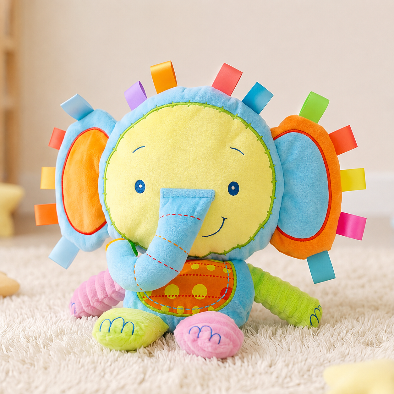 Interactive Elephant Plush Dog Toy with Squeaker & Crinkle Texture