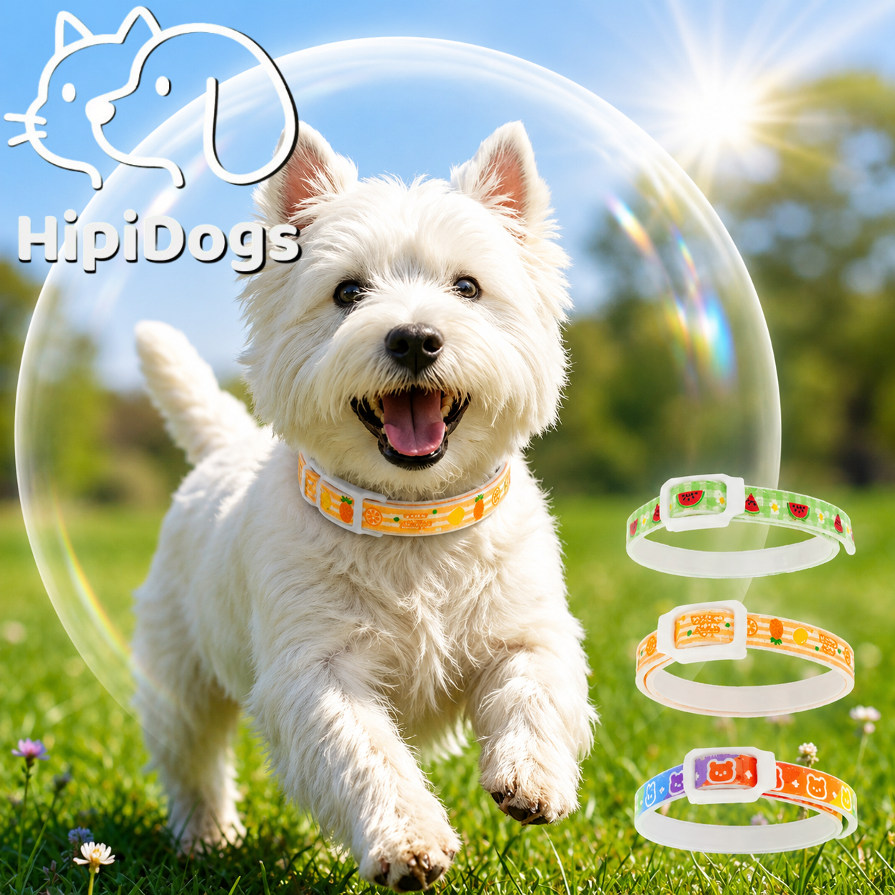 HipiDogs Waterproof Insect-Repellent Dog Collar | Adjustable Fruit Print Collar