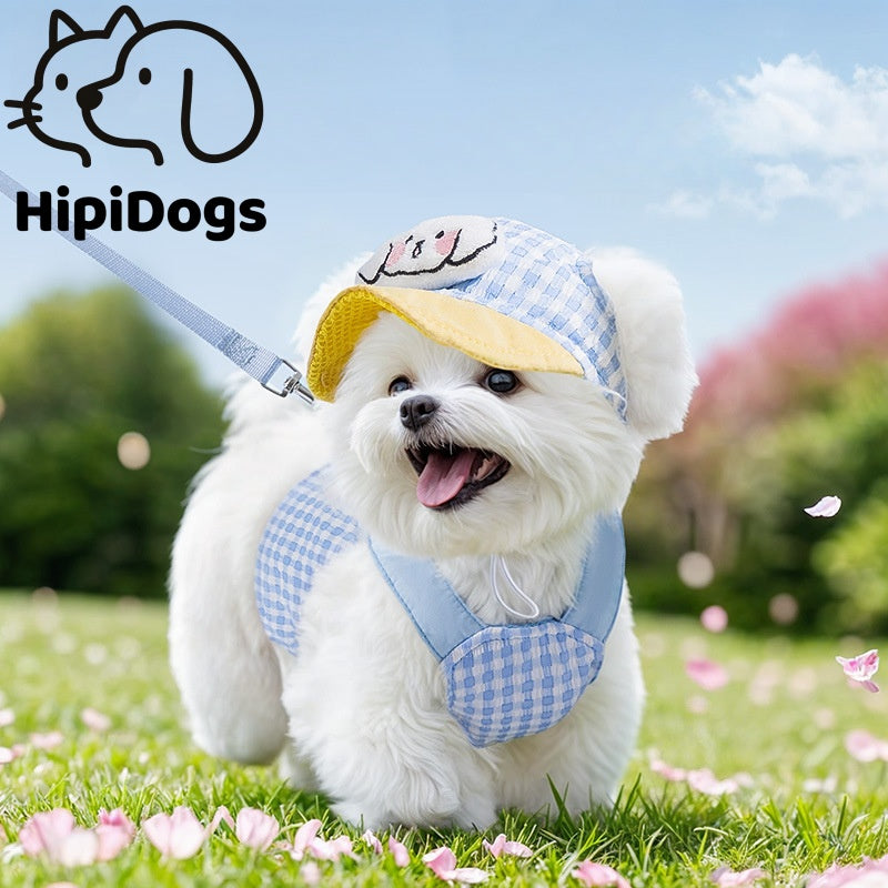 Cute Dog Harness Set with Leash & Hat – Adjustable Breathable Puppy Vest Harness for Small Dogs