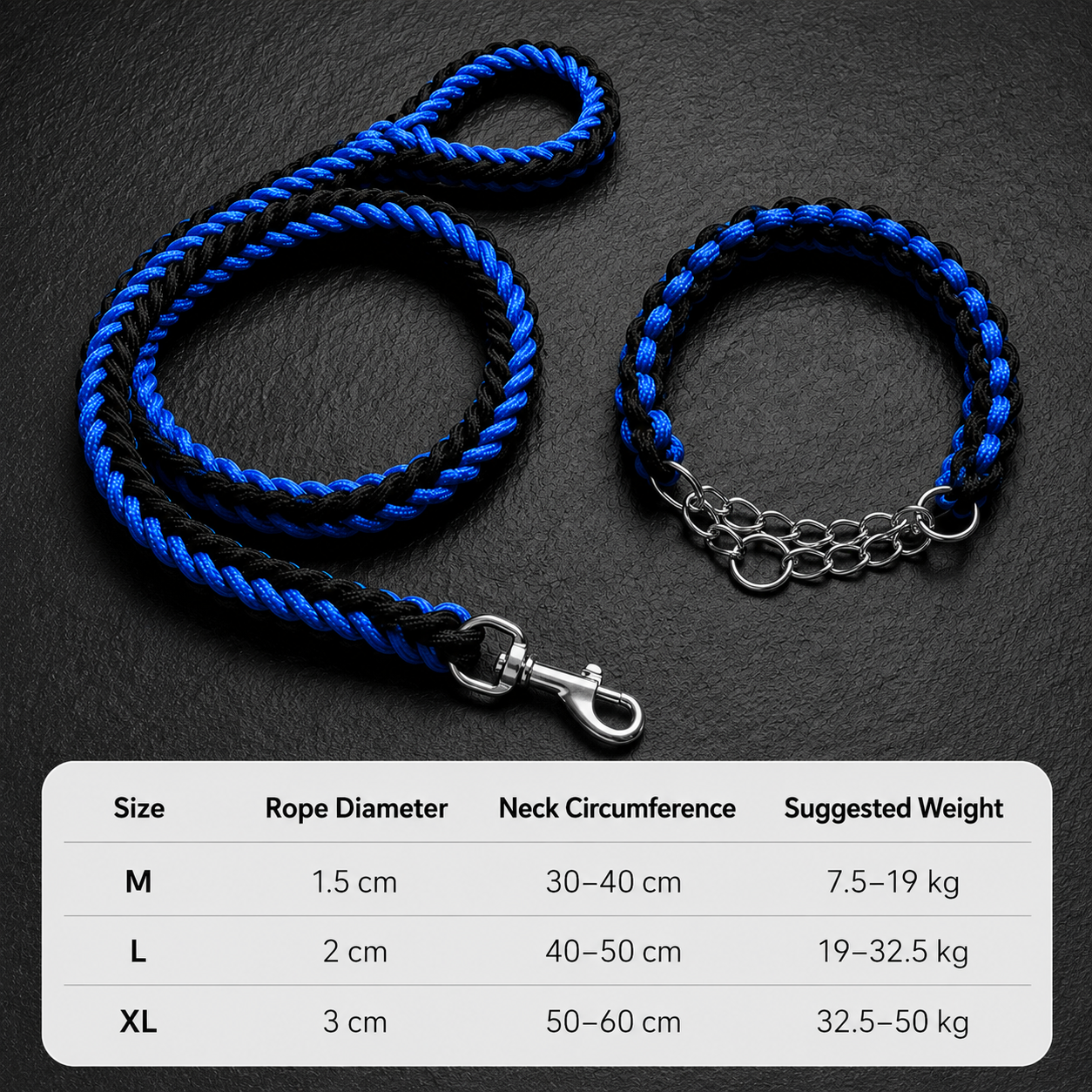 Heavy-Duty Braided Dog Collar & Leash Set for Strong Dogs