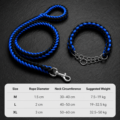 Heavy-Duty Braided Dog Collar & Leash Set for Strong Dogs