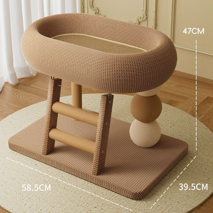 Modern Cat Scratcher Bed Tower – Oval Sisal Scratching Lounge with Cozy Resting Platform