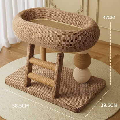 Modern Cat Scratcher Bed Tower – Oval Sisal Scratching Lounge with Cozy Resting Platform