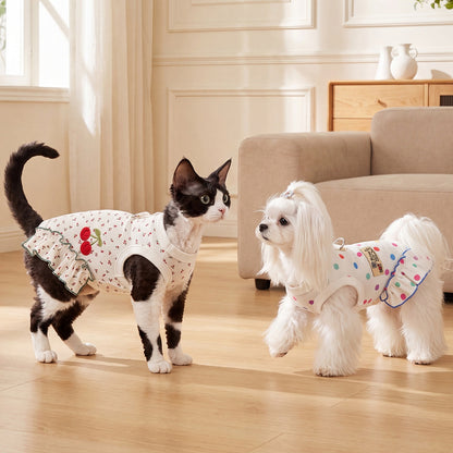 Cherry Ruffle Dog Harness Vest – Cute Printed Walking Harness with Leash Attachment