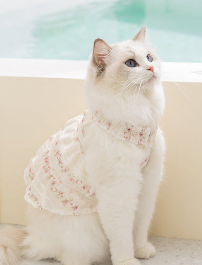 Cute Cat Harness Dress – Floral Adjustable Outfit with Leash Ring