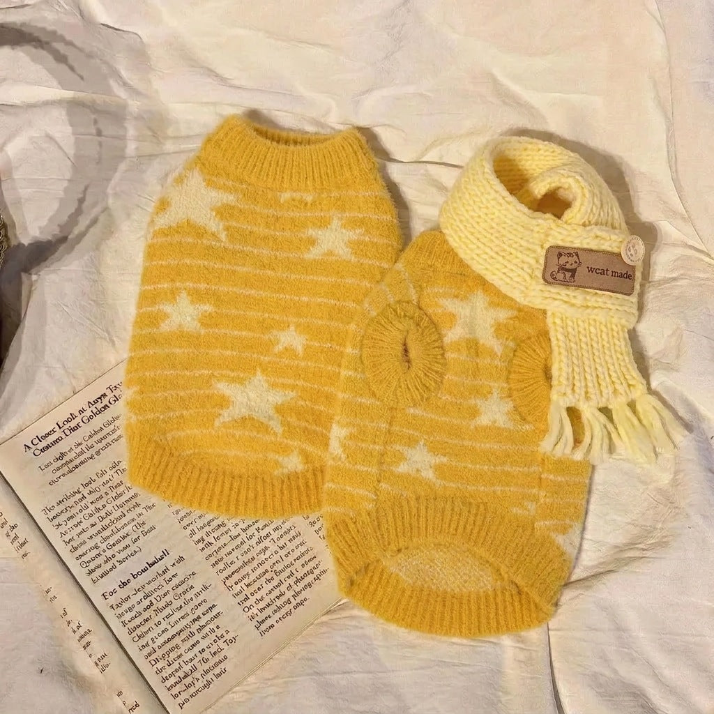 Dog Sweater with Matching Scarf – Cozy Knit Winter Pet Pullover for Small Dogs
