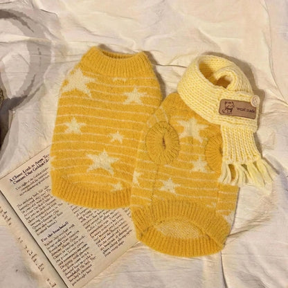 Dog Sweater with Matching Scarf – Cozy Knit Winter Pet Pullover for Small Dogs