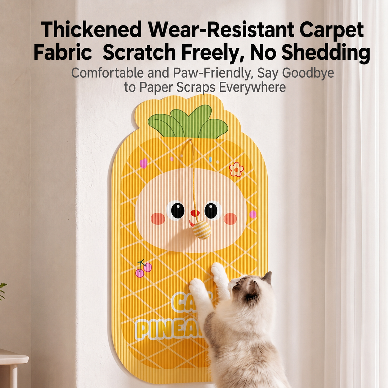HipiDogs Pineapple Wall-Mounted Cat Scratcher with Hanging Ball Toy
