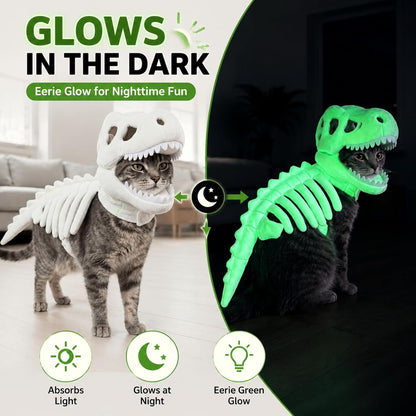 Dinosaur Skeleton Halloween Costume for Cats & Dogs – Funny Pet Costume with 3D Bones