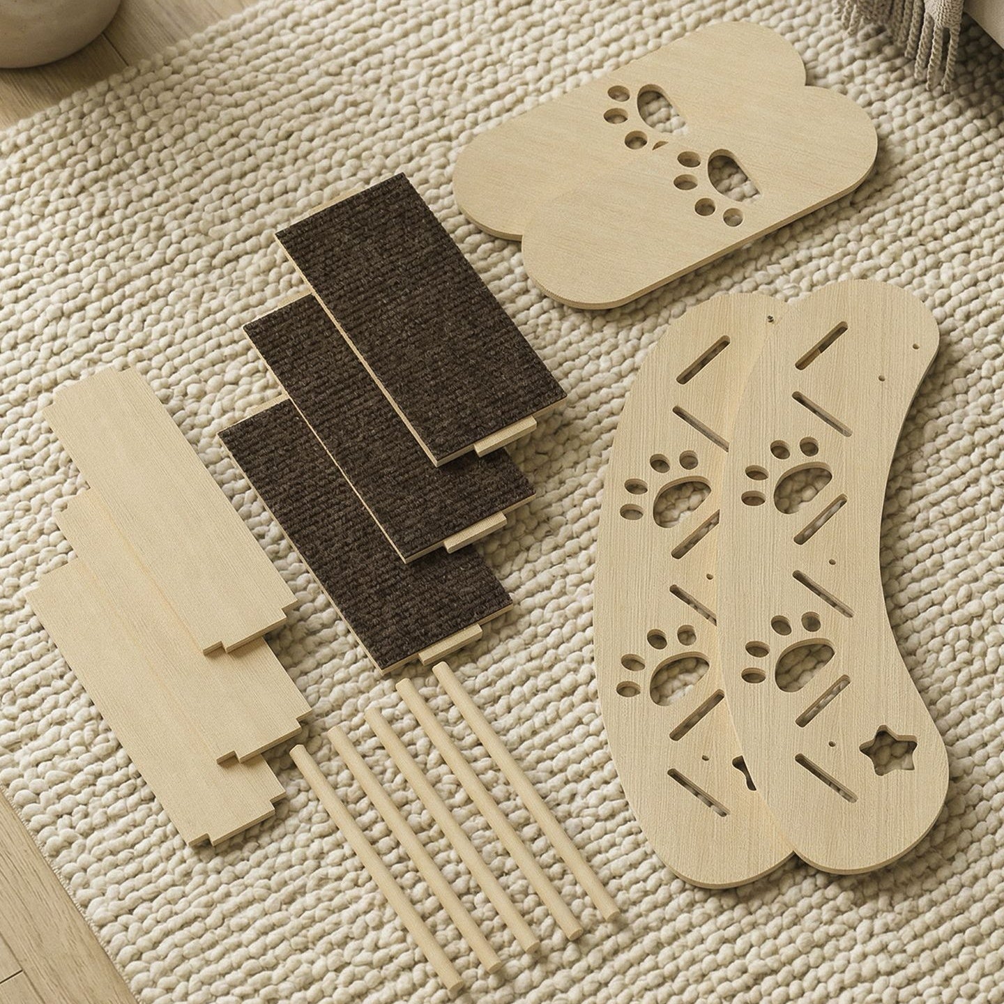 Wooden Pet Ramp & Staircase – Foldable Bedside Steps with Scratch Pads for Dogs and Cats