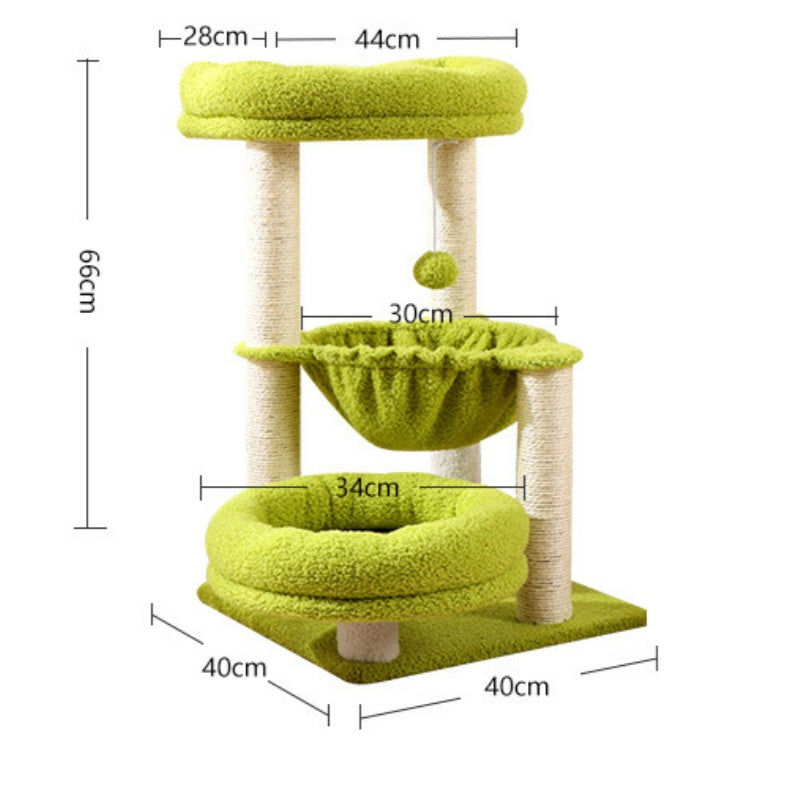 Green Multi-Level Cat Tree – Plush Cat Tower with Scratching Posts, Hammock Bed & Resting Platforms