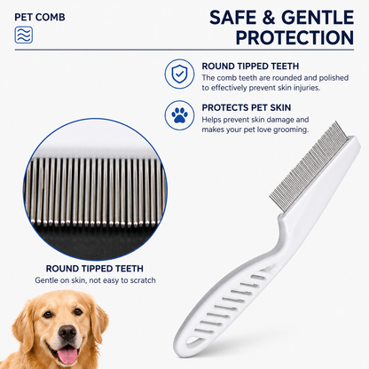 HipiDogs Stainless Steel Flea Comb – Fine Tooth Grooming Comb for Dogs & Cats