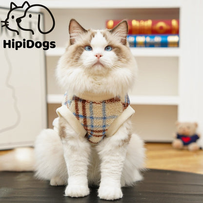 Plaid Dog Harness Vest with Leash Ring – Warm Soft Dog Jacket for Small Dogs, Adjustable Winter Pet Coat