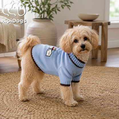 Cute Cottage Knit Dog Sweater – Soft Turtleneck Puppy Pullover with House Embroidery