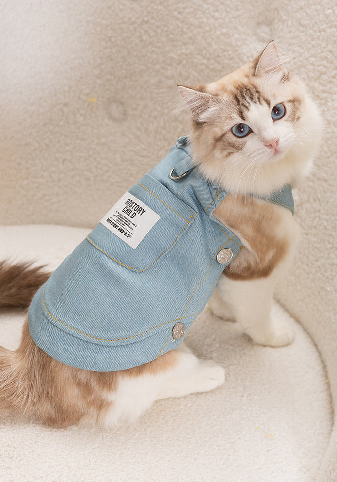 Denim Cat Harness Vest – Adjustable Cat Walking Harness with Leash Ring for Indoor & Outdoor Cats